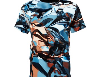 Psychedelic T-Shirt Unisex All Over Print Chrome Camouflage Reflective Illusion Appearance Blue Orange Black Blue Rave Festival