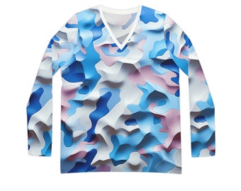 Women's Long Sleeve V-neck Shirt All Over Print Pastel Girly Camouflage 3D Illusion Pink Blues White Light Weight
