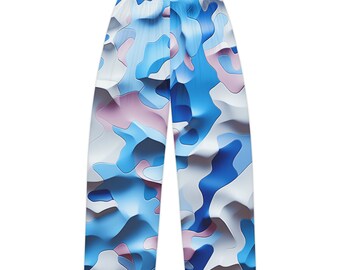 Women's Pajama Pants All Over Print Girly Camouflage Pink Blue White 3D Illusion Patterns Loose Fit Sleeping Bedtime Lounging