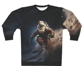 Unisex Sweatshirt All Over Print Santa Snowboarding at Night Christmas Holiday Gift Present Radical Unique