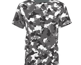 T-Shirt Unisex All Over Print Snow Camouflage White Grey Black Natural Pattern Short Sleeve