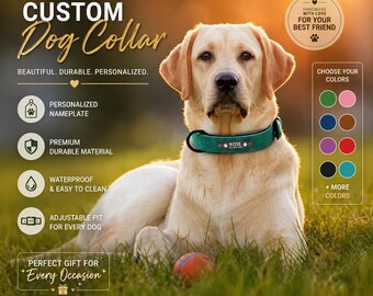 Custom Leather Dog Collar: Personalized Nameplate, Adjustable Fit, Durable Material