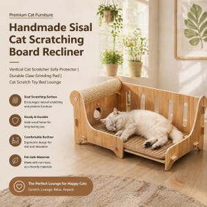 Handmade Sisal Cat Scratcher Recliner | Vertical Sofa Protector, Claw Grinding Pad, Toy Bed Lounge