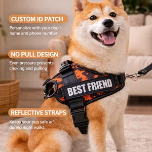 Arnés antitirones personalizado para perros con parche de identificación, reflectante, chaleco ajustable para perros pequeños