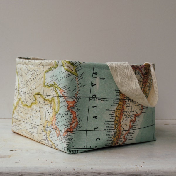 World Map Storage Basket Oilcloth