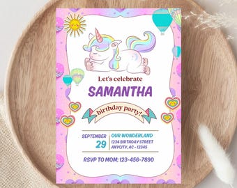 Unicorn Birthday Invitation Canva. Editable Template. Magical Any Age Printable Party Invite. Instant Download Colorful Birthday Celebration