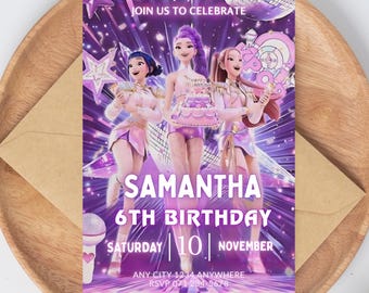 K-pop Demon Hunters Birthday Invitation | Editable Canva Template | Huntrix Golden | Printable Instant Digital Download