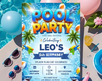 Editable Pool party invitation-pool party birthday invite-swim birthday invitation-instant Digital download