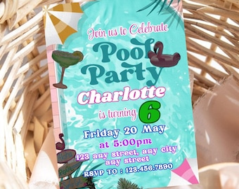 Editable Pool Party Birthday Invitation, Summer Any Age Template (Instant Digital Download)