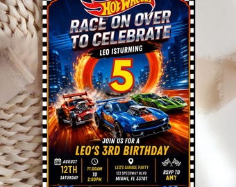 Hot Cars Birthday Invitation, Race Car Party, Canva Editable (5x7 Inches) (Digital Download)