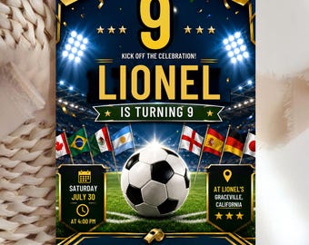 Plantilla de invitación de cumpleaños para la Copa Mundial 2026, Copa Mundial de Fútbol, One Last Dance World Cup, plantilla editable de Canva, descarga digital instantánea.