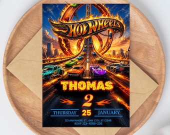 Editable Hot Cars Birthday Invitation, Race Car Party Invite for Boys, Hot racing Invite, Wheels Invite, Canva Template Instant Download