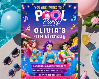 Editable Pool Party Invitation | Birthday Girl Kpop Pool Party Editable Canva Template Anime Party Summer Theme Instant (Digital Download)