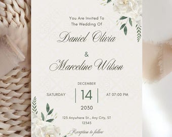 Floral Wedding Invitation Template, Editable Canva Design, Editable Canva Wedding Invitation Template, Floral Watercolor Design
