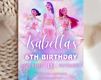 Kpop Demon Hunters Birthday Invitation Template | Editable Canva Template | Kpop Anime Invite | Digital Download | Printable Card for Kids