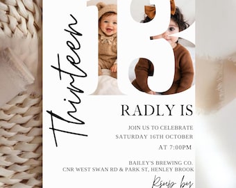 13th Birthday Invitation, Thirteen Birthday Invite, Trendy Girl, Official teenager birthday invitation (Digital Download)