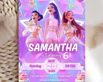 Kpop Demon Hunters Birthday Invitation, Editable Canva Template for Girls Party, Printable Birthday Invite Instant Digital Download