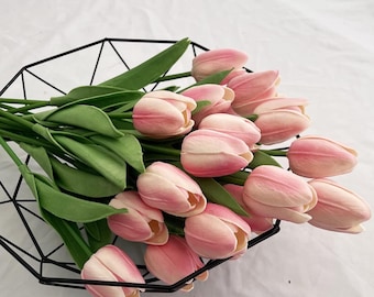 Ramo de flores artificiales de tulipanes rosas Real Touch, tulipanes sintéticos de PU para decoración del hogar, bodas, fiestas y oficinas, regalo para el Día de la Madre.