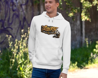 King Graphic Hoodie — Vintage 'Liberty'-vapensköld och retro-affischtryck på baksidan