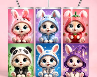Chibi Bunny Tumbler Wrap PNG | Kawaii Hoodie Cat Sublimation Design (Digital Download)