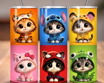 Chibi Cat Hoodie Tumbler Wrap PNG | Kawaii Anime Style Sublimation Design (Digital Download)
