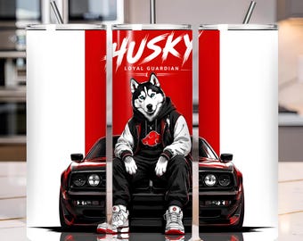 Husky Tumbler Wrap PNG | Anime Streetwear Dog Design (Digital Download)