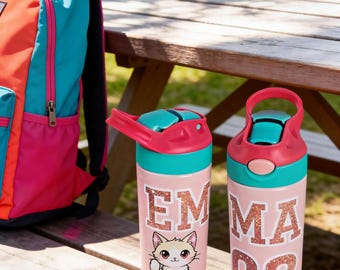 Emma Cat Kids Tumbler – 12oz Insulated Straw Cup with Handle