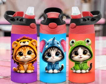 12oz Kids Tumbler Wrap PNG | Adorable Animal Water Bottle Design (Digital Download)