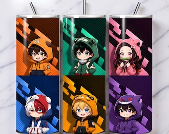 Chibi Anime Hoodie Tumbler Wrap PNG | Cartoon Character Sublimation Design (Digital File)
