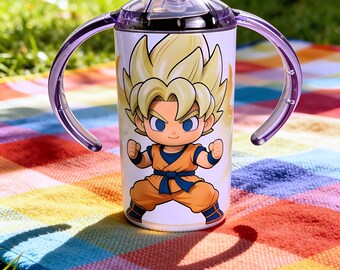 Anime Chibi Warrior Sippy Cup – Golden Hero Tumbler with Handles (12oz)
