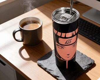 Anime Ninja Princess Tumbler – Crimson Eye Stainless Steel Skinny Cup with Lid & Straw