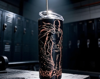 Anime Hero Tumbler 20oz – Crimson Power Design, Stainless Steel Skinny Cup with Lid & Straw