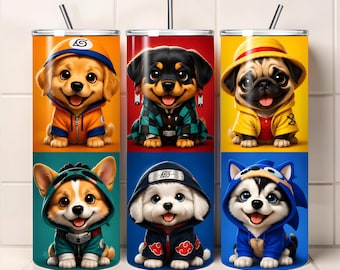 Chibi Dog Hoodie Tumbler Wrap PNG | Anime Puppy Sublimation Design (Digital Download)