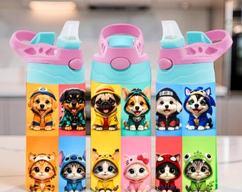 Kids Animal Tumbler Wrap PNG | Cartoon Sublimation Design (Digital Download)