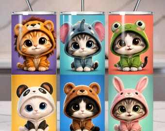 Kitten Hoodie Tumbler Wrap PNG | Animal Costume Sublimation Design (Digital Download)