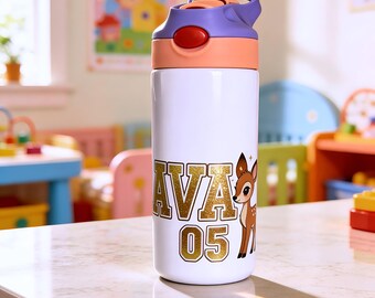 Ava Deer Kids Tumbler – 12oz Insulated Straw Cup with Handle