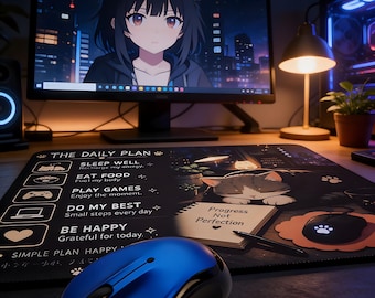 Cozy Cat Productivity Mouse Pad – Daily Plan Desk Mat (7.9 x 9.4 inches)