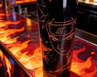 Anime Fox Warrior Tumbler – Crimson Energy Stainless Steel Skinny Cup Lid Straw