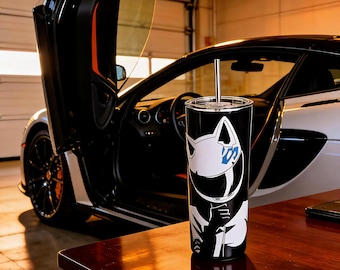 Anime Rider Helmet Tumbler – 20oz Stainless Steel Skinny Cup with Lid & Straw