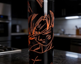 Anime Warrior Stainless Steel Sports Bottle, Red Neon Manga Style, 20oz Insulated Tumbler