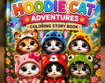 Hoodie Cat Adventures Coloring Book | Kitten Story Pages (Digital Download)