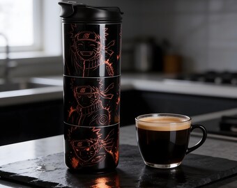 Anime Ninja Water Bottle, Red Neon Manga Design, Stainless Steel Tumbler
