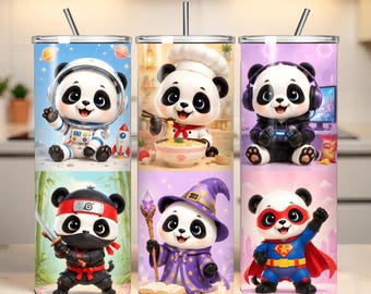 Chibi Panda Tumbler Wrap PNG | Space, Chef, Gamer, Ninja, Wizard, Superhero Designs (Digital Download)