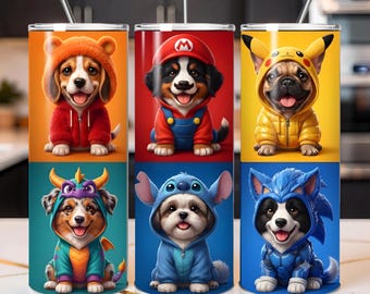 Puppy Tumbler Wrap PNG | Kawaii Dog Character Sublimation Design (Digital Download)