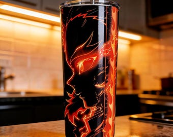 Anime Flame Warrior Tumbler – 20oz Stainless Steel Skinny Cup with Lid & Straw