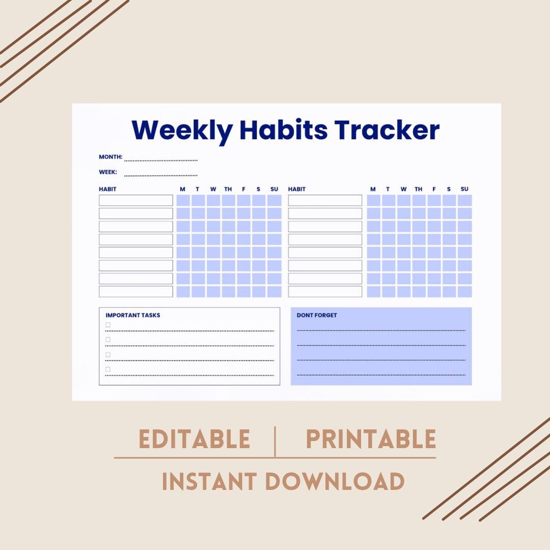 Weekly Habit Tracker Printable | Minimalist Routine Planner (instant ...