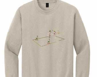 Sudadera de cuello redondo bordada con diseño de voleibol de playa