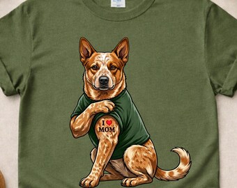 Red Heeler I Love Mom Shirt | Dog Paw Heart Tattoo shirt