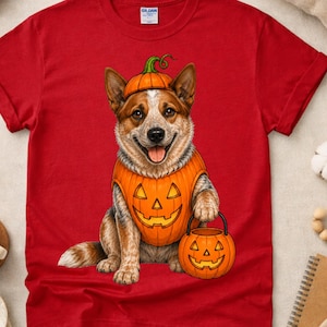 Red Heeler Halloween Shirt, Cute Pumpkin Dog Shirt, Red Heeler Pumpkin Tee, Australian Cattle Dog Gift, Fall Dog Lover Shirt, Spooky Season