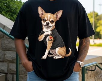 Koszulka z tatuażem Chihuahua | Ilustracja dla miłośnika psów, serce „Kocham tatę”